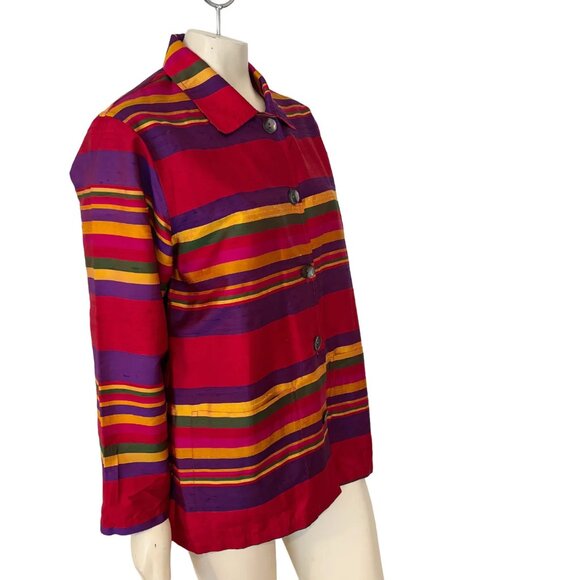 VTG CHICO'S 100% Silk Art to Wear Oversized Striped Shirt Jacket Shacket SZ M - Picture 4 of 10